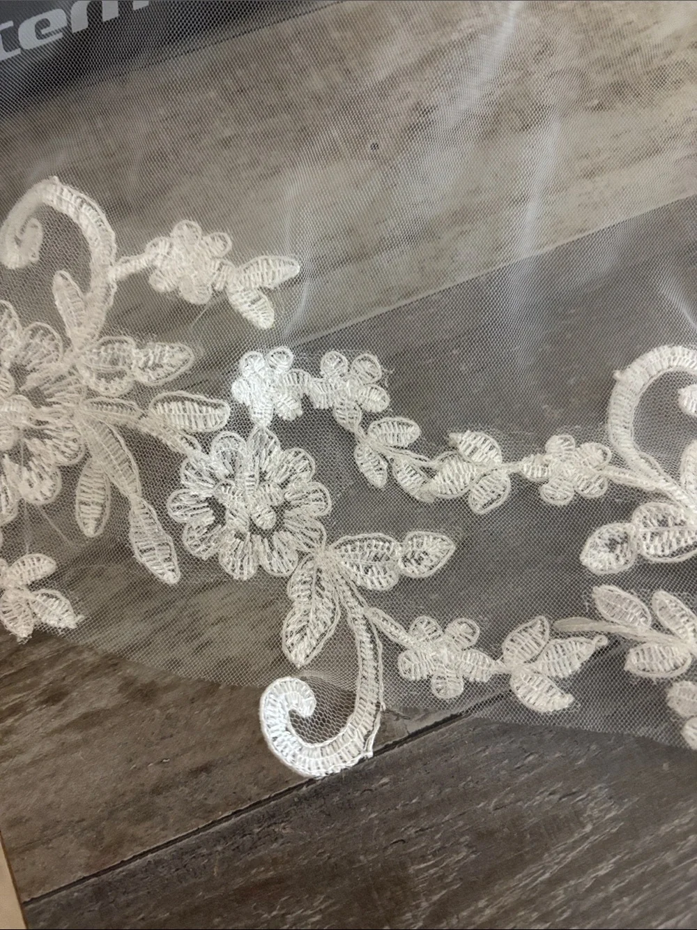 Ivory Embroidered Edge Bridal Veil with Floral Appliqué